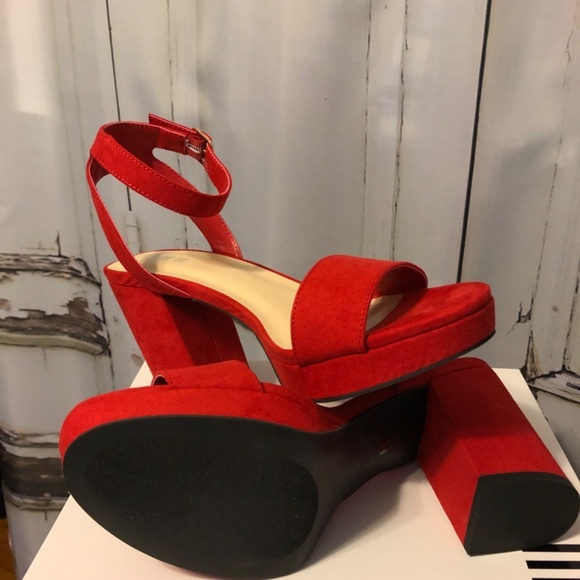 BAR III Ankle Strap Red "Suede" Platform Sandal - Picture 4 of 5